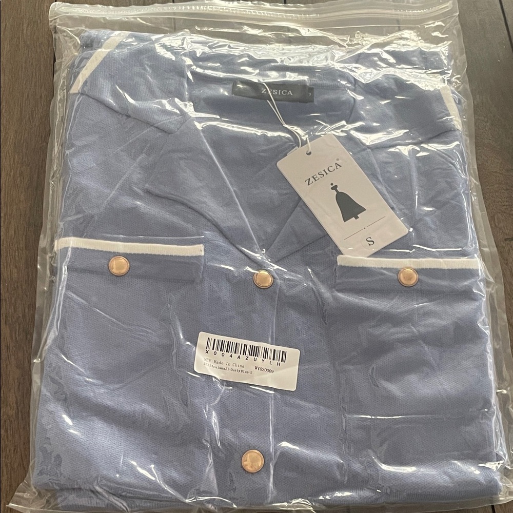 Women's Blue Button-Up Pantsuit - Picture 3 of 7